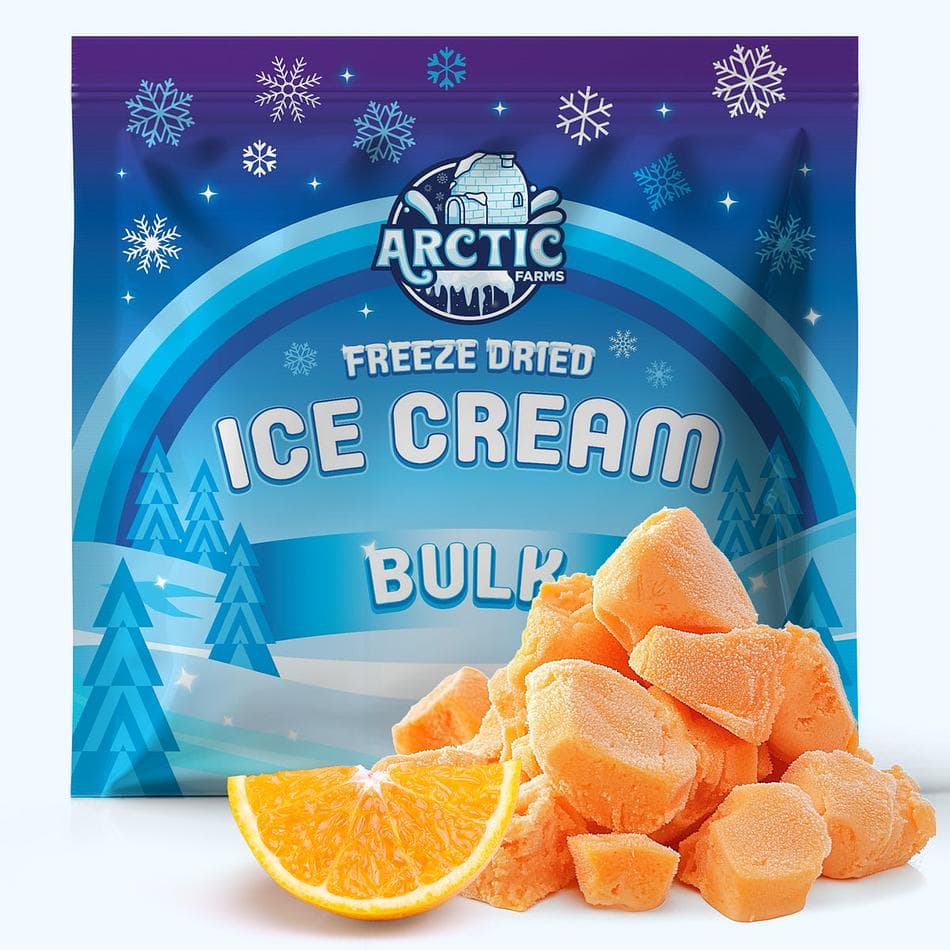 Freeze-Dried Ice Cream Bits, Orange, No-Melt Crunchy Snack, Shelf-Stable, Bulk Bag (1 lb)