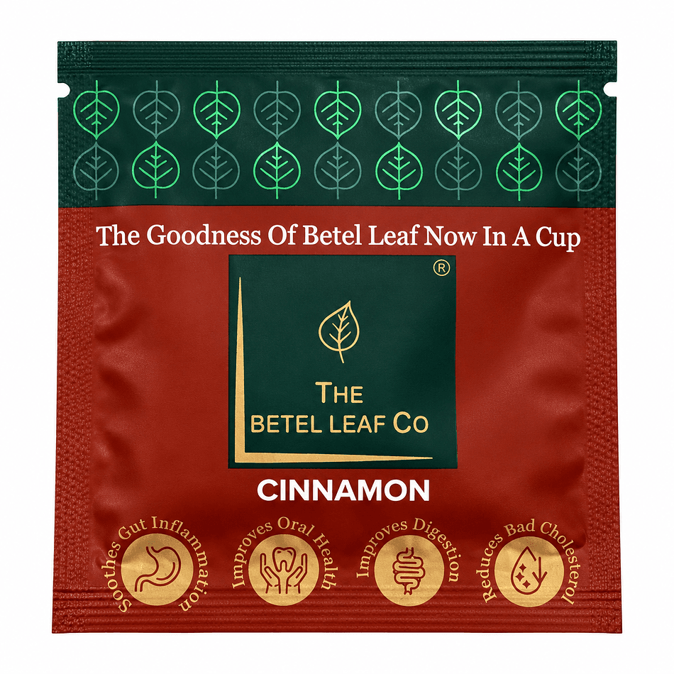 Betel Leaf Cinnamon Herbal Tea Bags, Warming Post-Meal Digestive Sip, 16 Sachets (1 Box)
