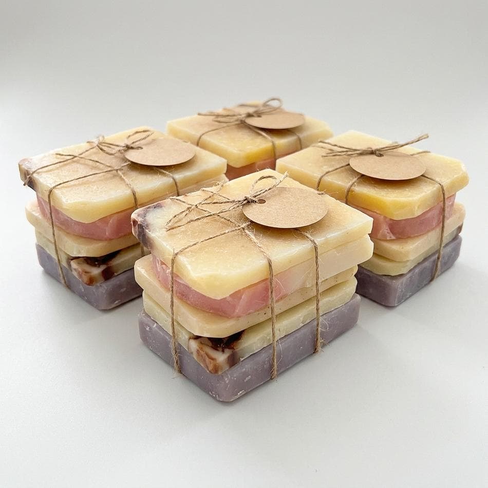 Handmade Vegan Soap Sample Bars, Essential Oil Scents, Gentle Sensitive Skin, 5-Pack Variety Set + Gift