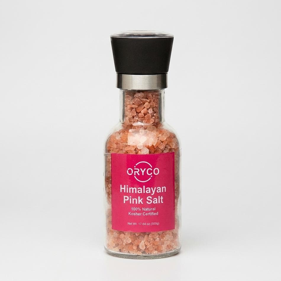 Himalayan Pink Salt Grinder, Coarse Crystals, Refillable Glass Bottle, Adjustable Ceramic Mill, 17.64 oz (500 g)