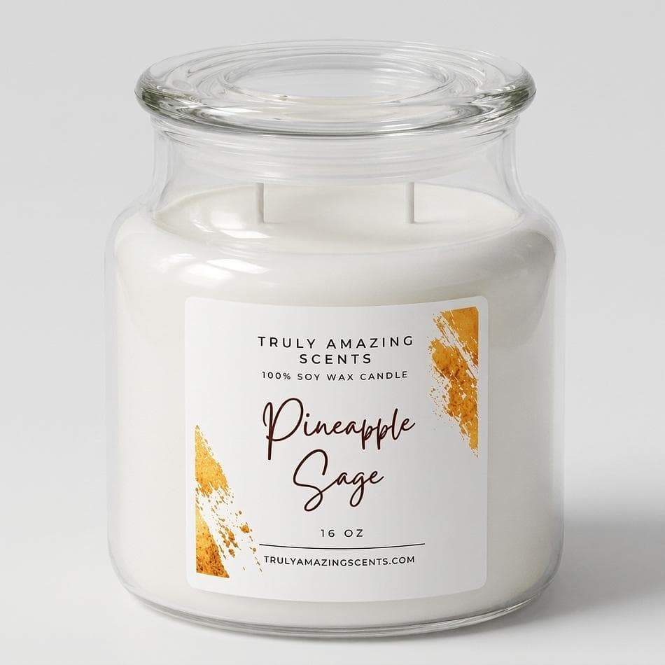 Soy Candle, Pineapple Sage & Eucalyptus, Fresh Tropical Scent, Long-Lasting Throw, 16 oz Jar