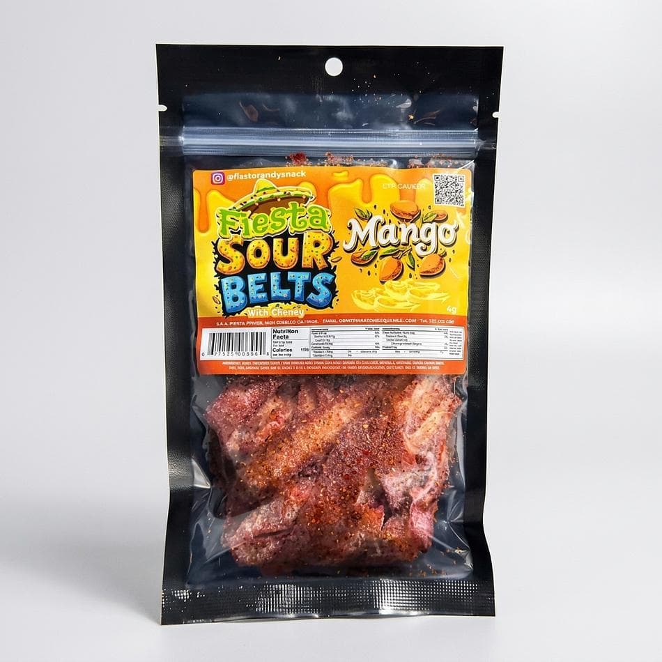 Sour Mango Candy Belts, Sweet & Tangy Chewy Strips, Mango Flavor, Snack Candy Bag