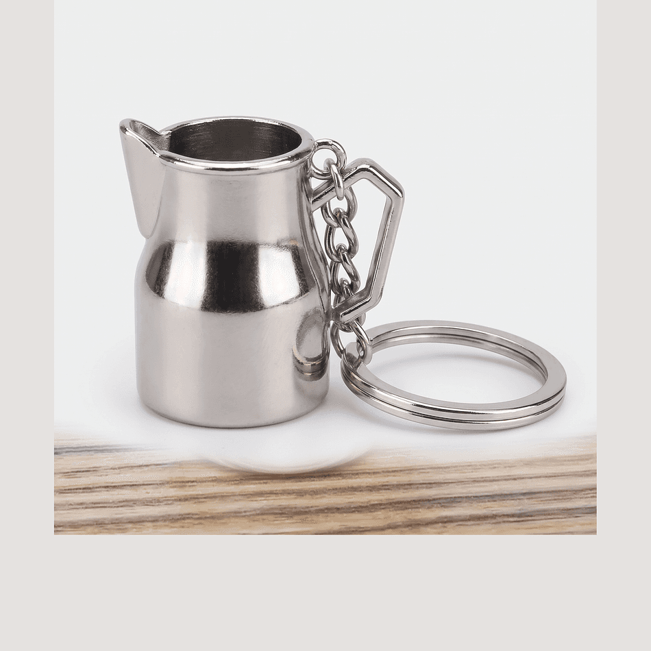 Milk Pitcher Keychain, Chrome Metal Finish, Coffee Lover Gift, Mini Espresso Accessory, 1-Pack