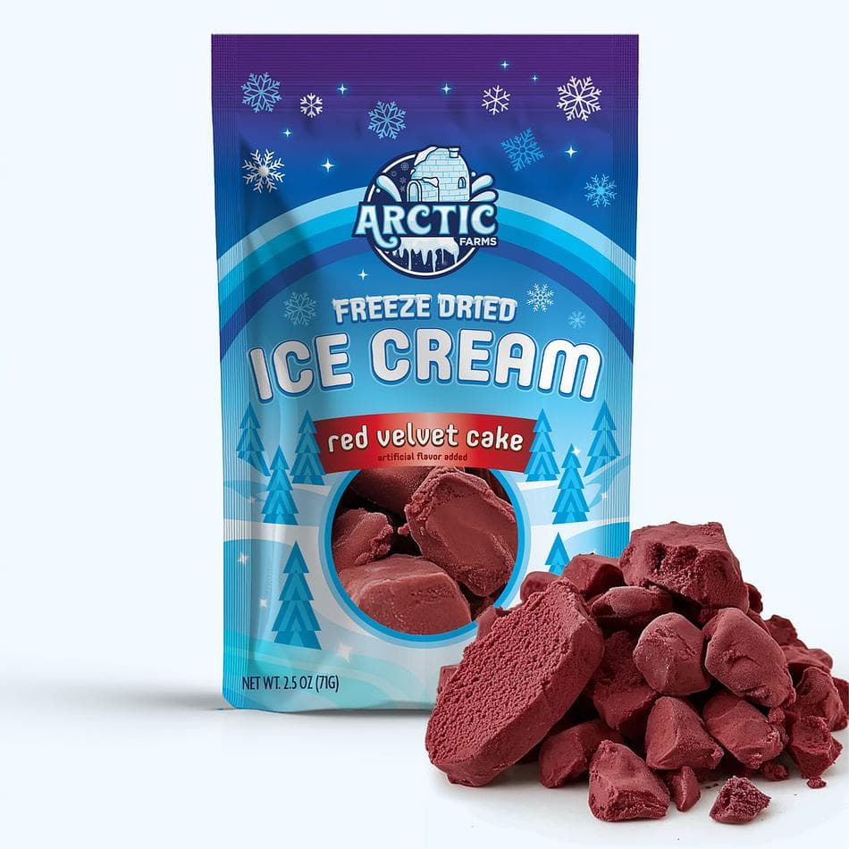 Freeze-Dried Ice Cream Bits, Red Velvet Cake, No-Melt Crunchy Snack, Shelf-Stable, Large Resealable Bag (2.5 oz)