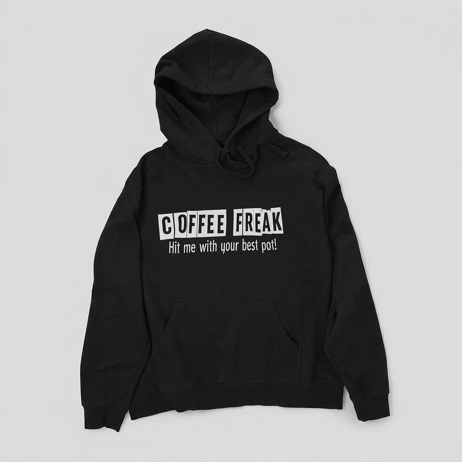 Graphic Pullover Hoodie, Cotton-Poly Fleece Blend, Coffee Lover Quote, Cozy Warm Lining, Unisex Sizes S–XXXL