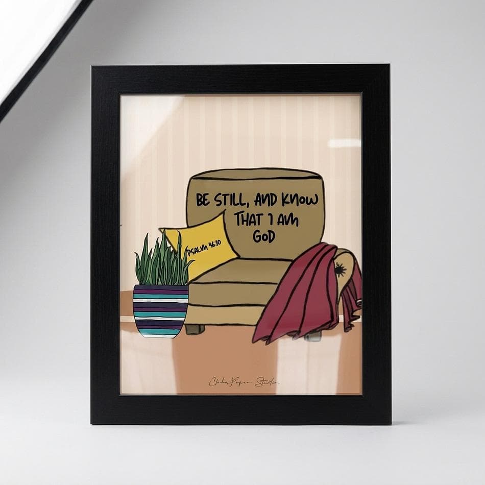 8x10 Hand-Drawn Art Print, Cozy Couch Illustration, Christian Scripture Decor, Unframed Wall Art, Ready to Frame