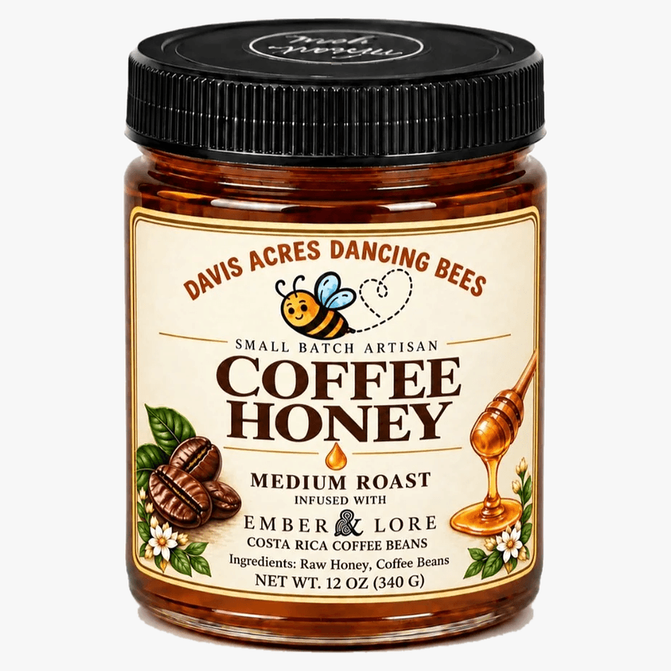 Coffee Infused Raw Honey, Costa Rica Medium Roast Coffee Beans, Smooth Coffee Sweetener, 12 oz (340 g) Jar