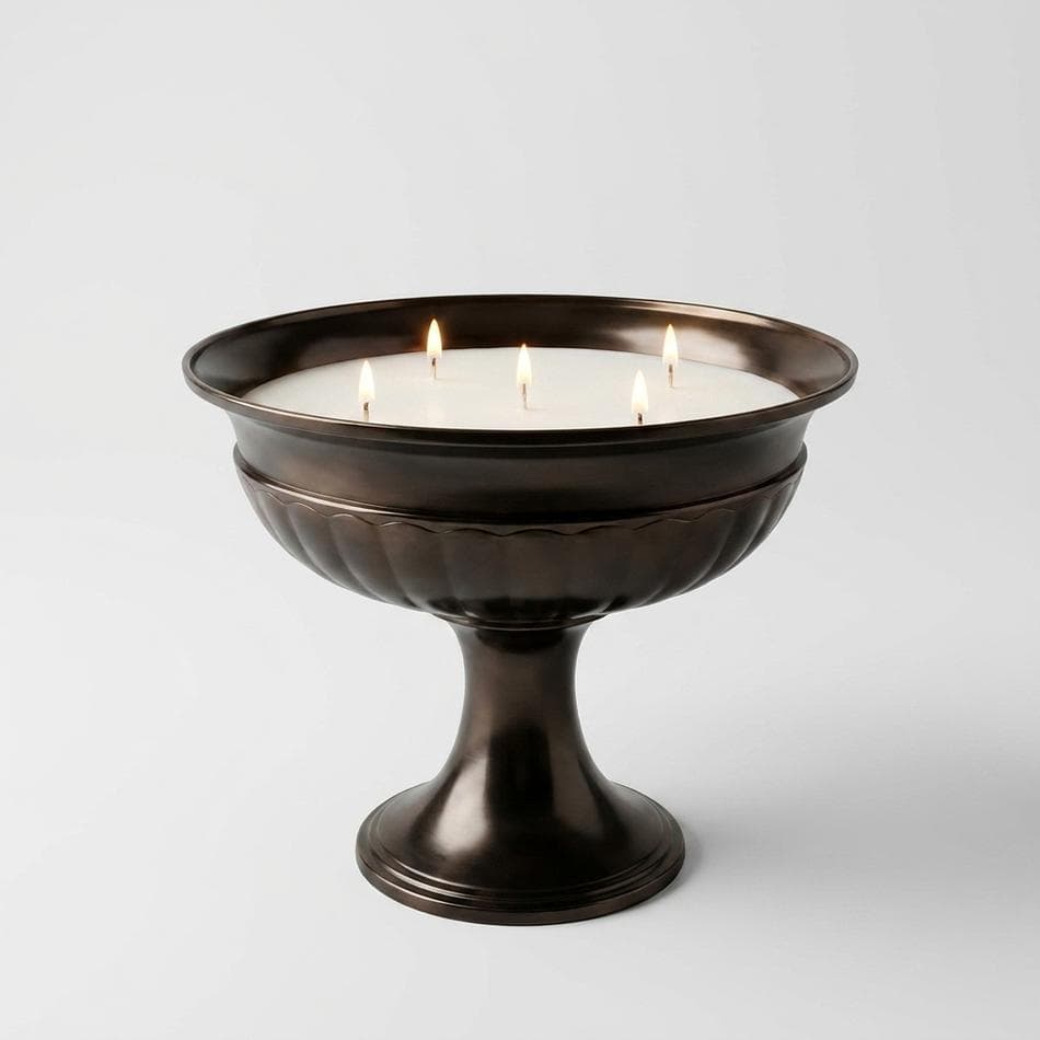 Vintage Brass Chalice Candle, Cashmere Plum Scent, 5-Wick Statement Candle, 16 oz Wax, 6.75" Wide