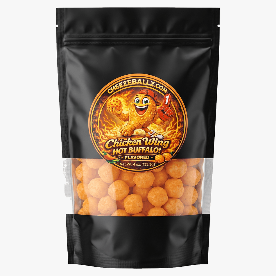 Hot Buffalo Chicken Wing Cheese Balls Snack, Gluten-Free Crunchy Cheeze Puffs, Resealable Pouch, 4 oz
