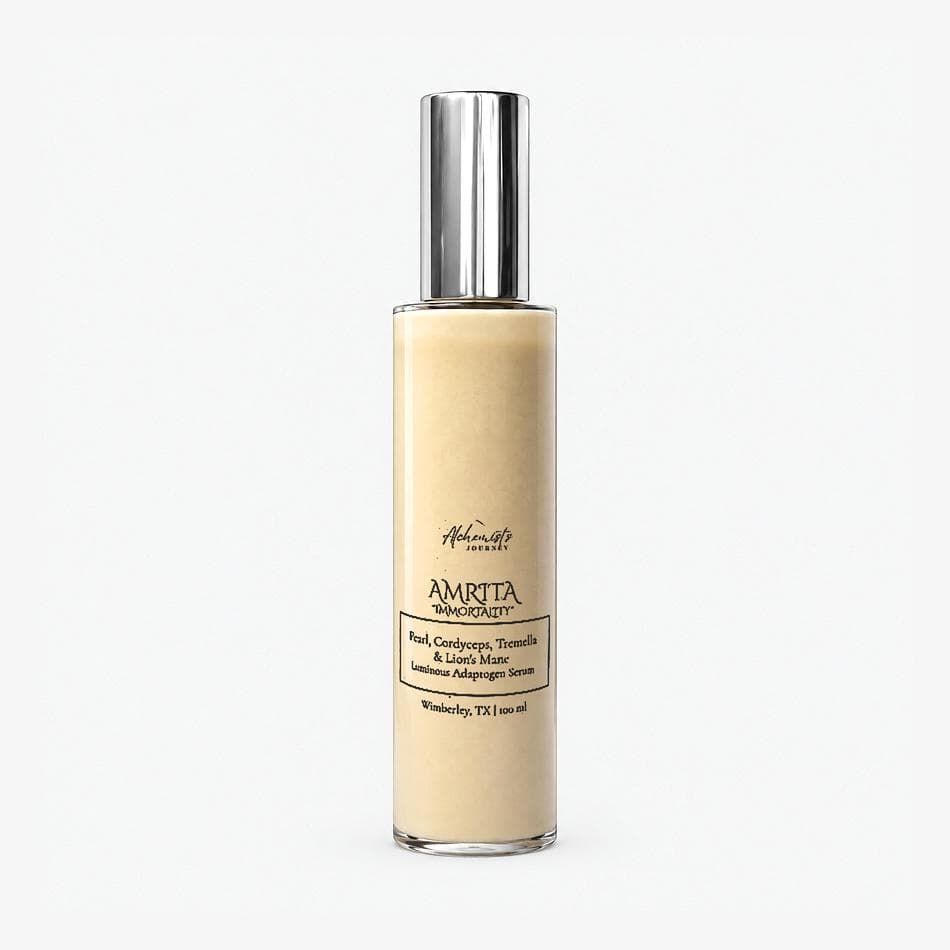 Amrita “Immortality” Luminous Adaptogen Serum. Pearl Powder, Rice Filtrate, Aloe Vera Face Serum Featuring Tremella, Lion's Mane + Cordyceps