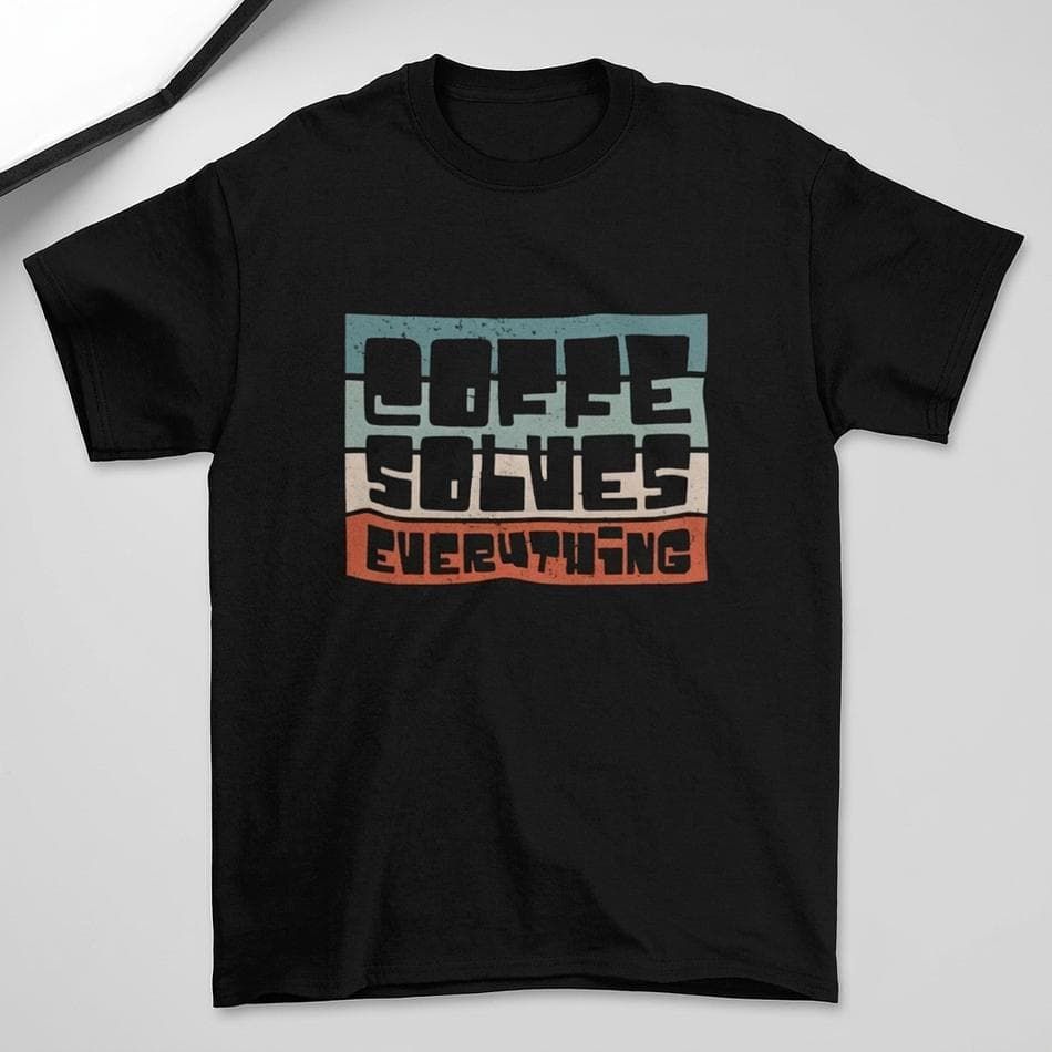 Graphic Coffee T-Shirt, "Coffee Solves Everything" Retro Print, Unisex Short Sleeve Tee, Sizes S–3XL