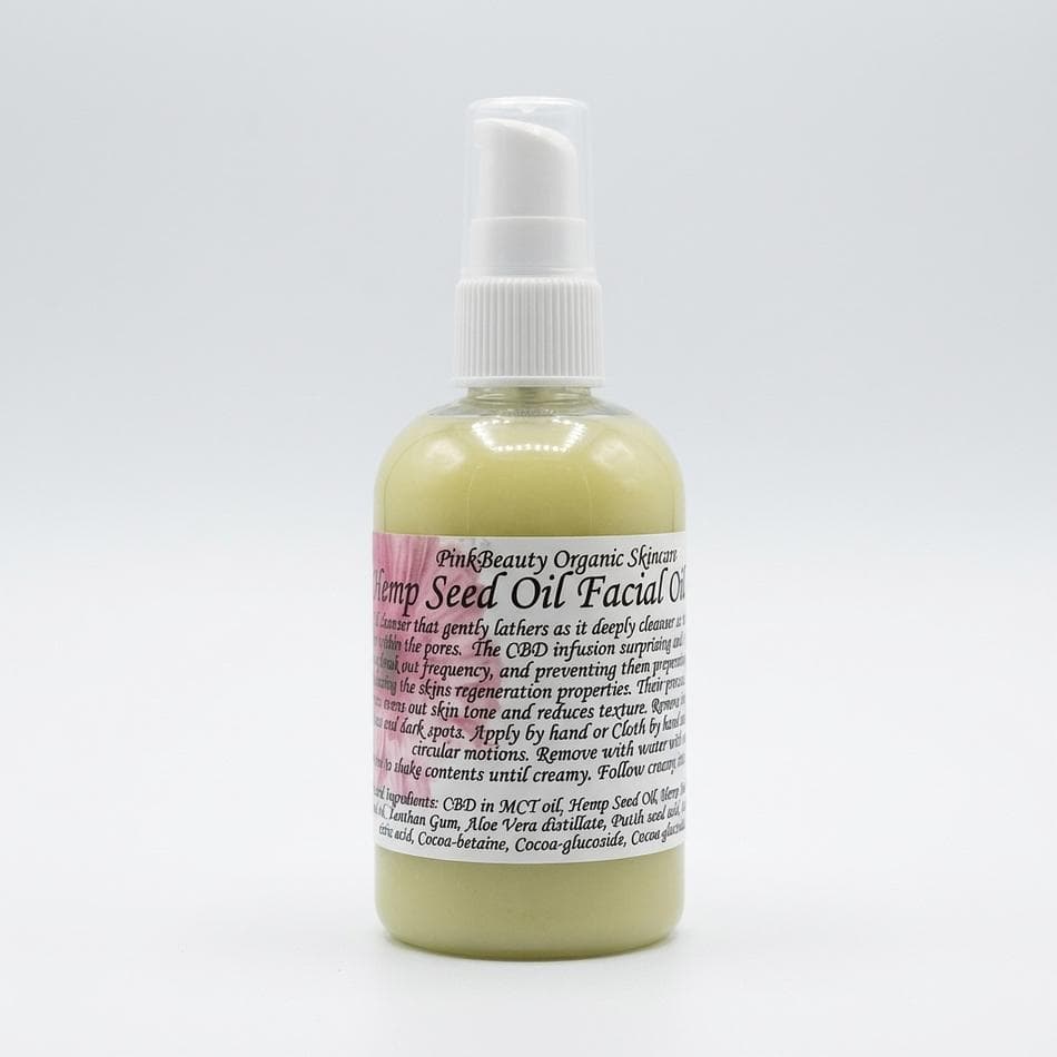Hemp Seed Oil Facial Cleanser, Rosewater & Aloe, Balances Oily/Acne-Prone Skin, 4 oz Glass Pump, 3-in-1 Makeup Remover