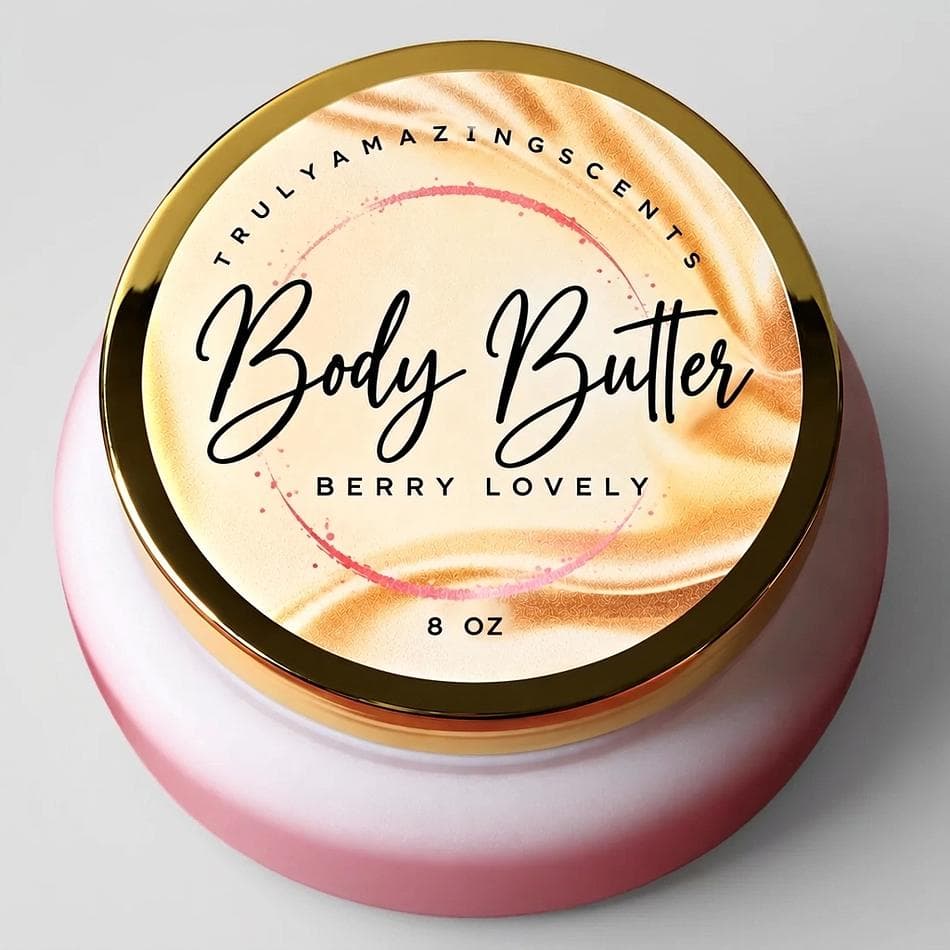 Body Butter, Shea & Kokum Butter, Strawberry Cherry Coconut Scent, All-Day Moisture, 2 oz or 8 oz Jar