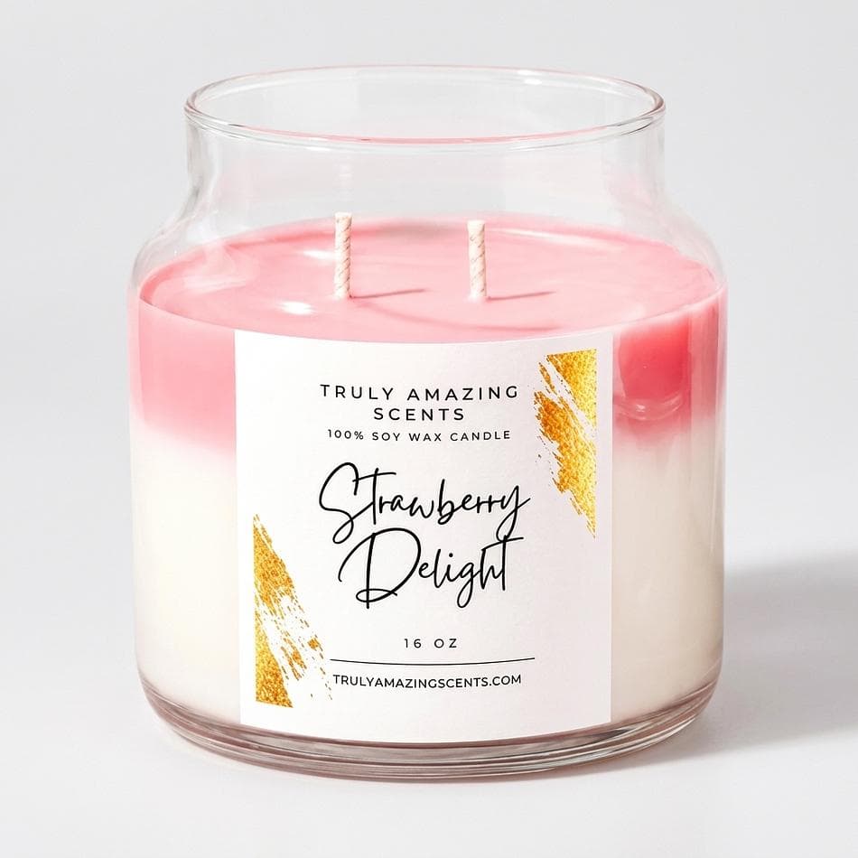 Strawberry Cheesecake Soy Candle, Strawberry & Vanilla, Room-Filling Scent, 16 oz Jar, 60–70 Hour Burn
