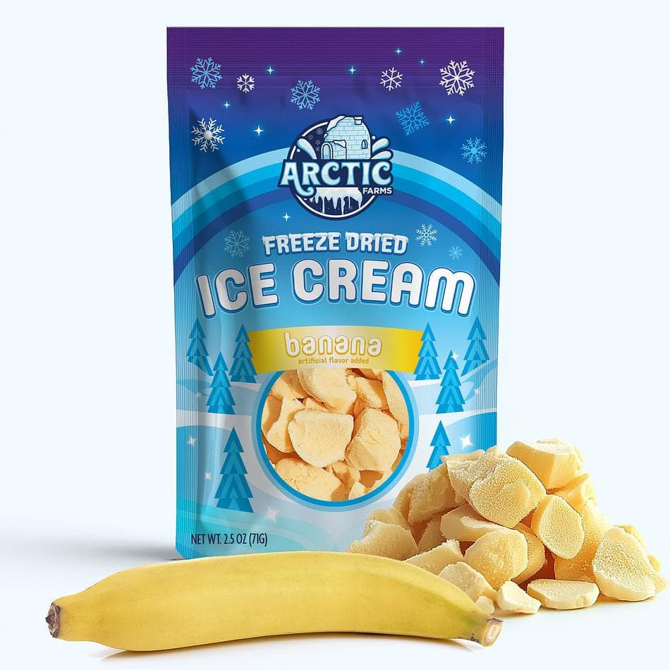 Freeze-Dried Ice Cream Bits, Banana, No-Melt Crunchy Snack, Shelf-Stable, Large Resealable Bag (2.5 oz)