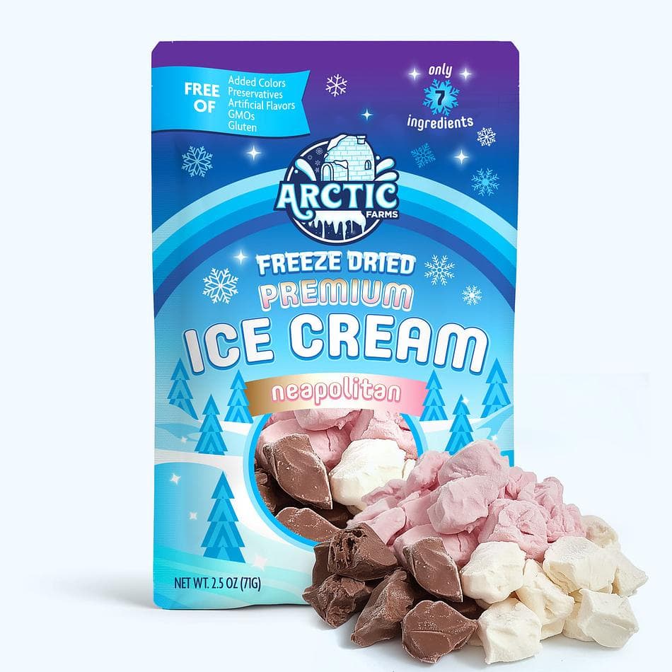 Freeze-Dried Premium Ice Cream Bites, Neapolitan, Clean 5-Ingredient Recipe, No-Melt Snack, Large Resealable Bag (2.5 oz)