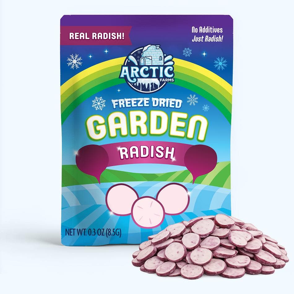 Freeze-Dried Radish Chips, 100% Radish Slices, Peppery Crunch Snack & Salad Topper, No Additives, Pack of 3 Resealable Bags (0.3 oz each)