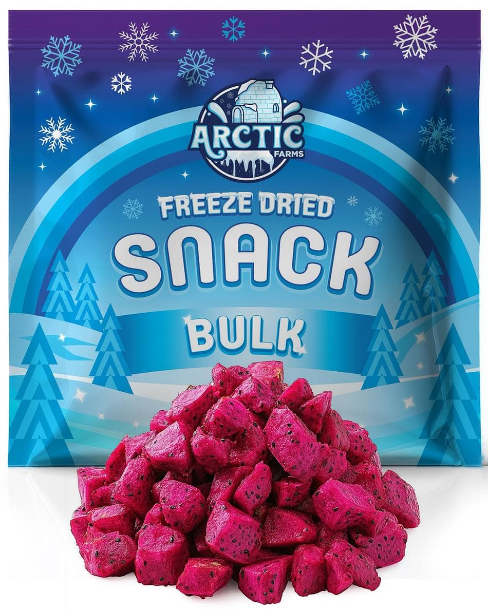 Freeze-Dried Organic Dragon Fruit Cubes, Soft, Tropical, Bite-Size Exotic Crunch, Bulk Bag (16 oz)