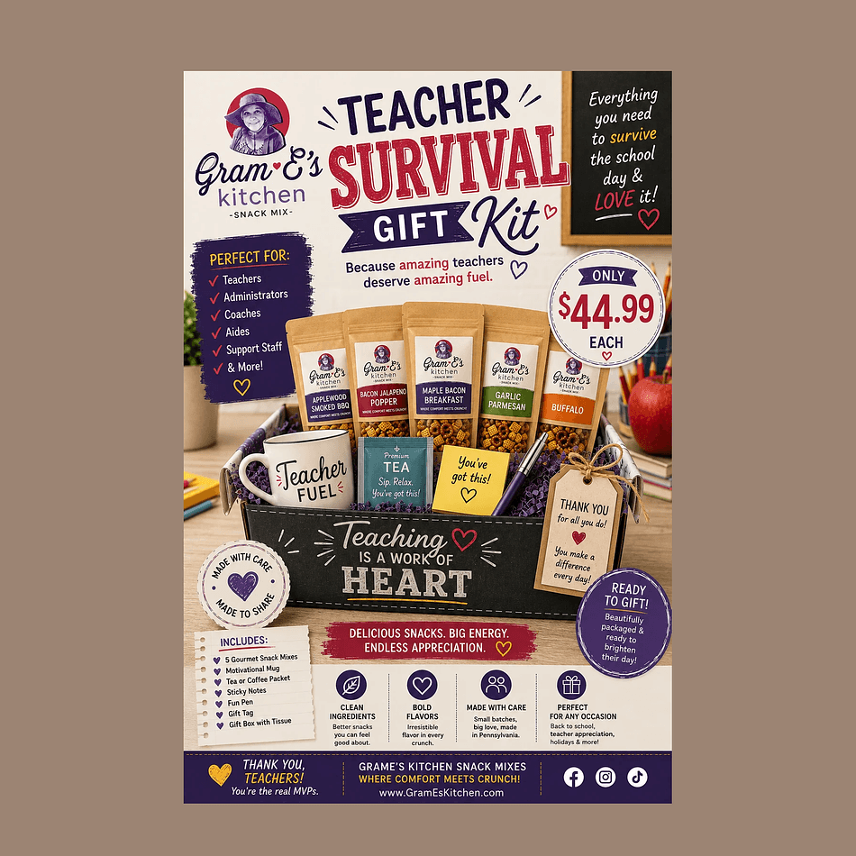 Teacher Appreciation Gift Box, Gourmet Snack Mixes x5, Motivational Mug, Tea/Coffee, Sticky Notes & Pen, Ready-to-Gift Set