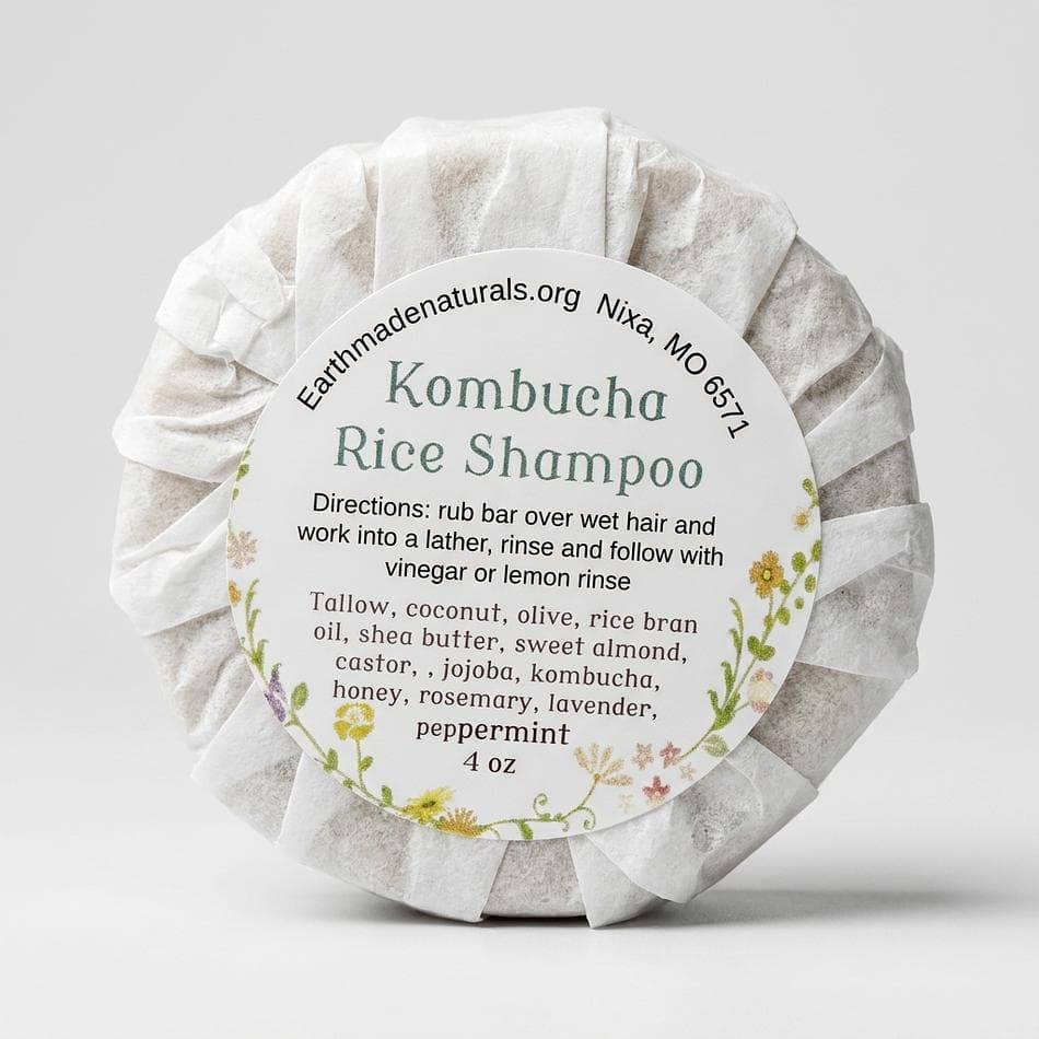 Tallow Shampoo Bar, Kombucha & Rice Water, Shine + Scalp Support, Rosemary Lavender Peppermint, 1 Bar