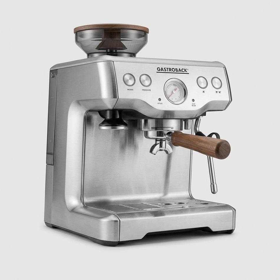 Espresso Machine with Grinder, Stainless Steel & Walnut Handle, Café-Style Espresso & Milk Drinks, 11 Grind Settings, 2.5L Tank, 220–240V
