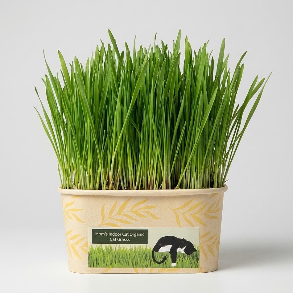 Organic Cat Grass Grow Kit Bowl, Rye Oat & Barley, Hairball & Digestion Support, Compostable Bamboo Planter, 1 Bowl