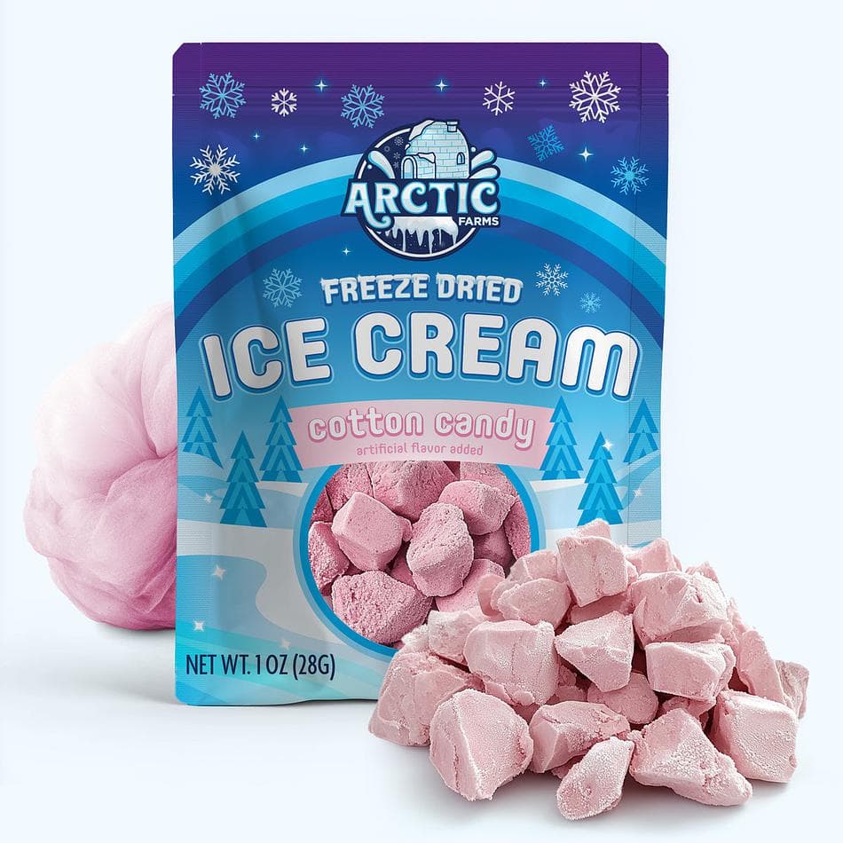 Freeze-Dried Ice Cream Bits, Cotton Candy Pink, No-Melt Crunchy Snack, Shelf-Stable, Pack of 3 Resealable Bags (1 oz each)