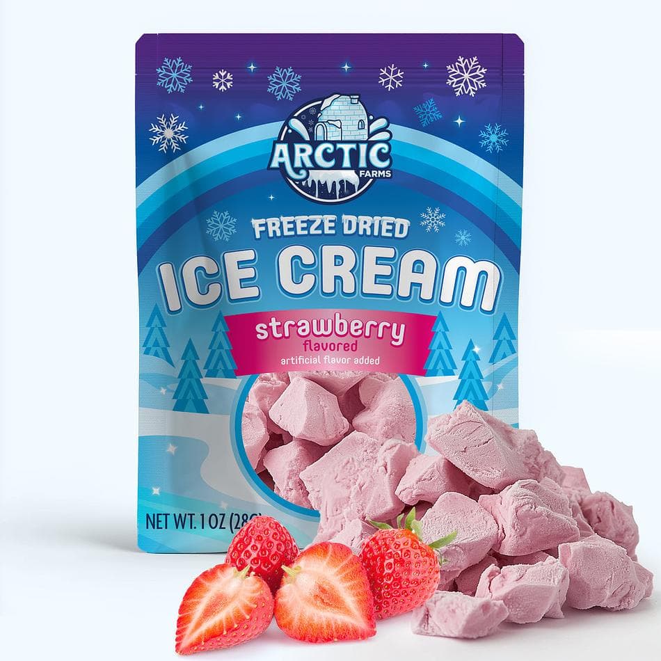 Freeze-Dried Ice Cream Bits, Strawberry, No-Melt Crunchy Snack, Shelf-Stable, Pack of 3 Resealable Bags (1 oz each)