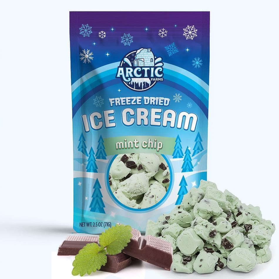 Freeze-Dried Ice Cream Bits, Mint Chip, No-Melt Crunchy Snack, Shelf-Stable, Large Resealable Bag (2.5 oz)