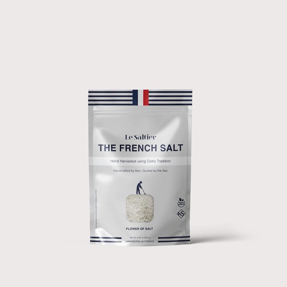 Fleur de Sel Finishing Sea Salt, Unrefined French  Flaky Crystals, Crisp Crunch & Mineral Flavor, 0.55 lb (8.8 oz)