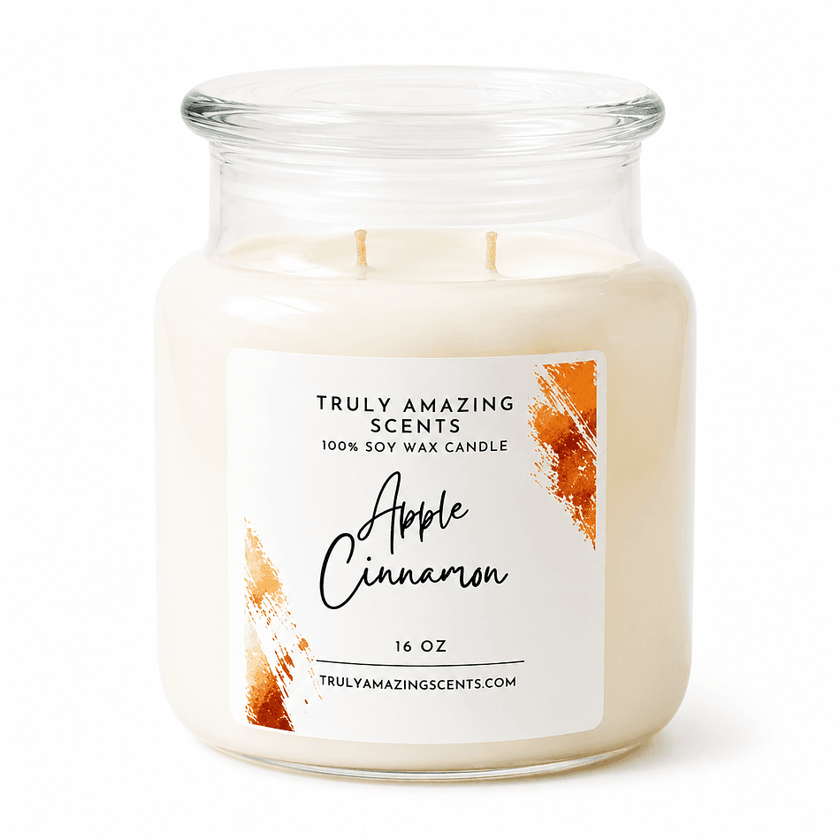 Apple Cinnamon Soy Candle, Apple & Cinnamon with Clove, Two-Wick Long-Lasting Scent, 16 oz Jar (60–70 Hr Burn)