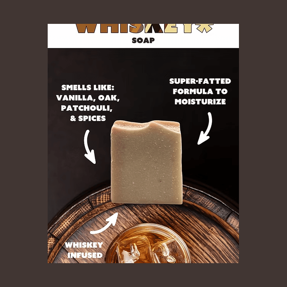 Whiskey Scented Bar Soap, Olive & Coconut Oil, Rich Lather, Handmade Cold Process, 1 Bar