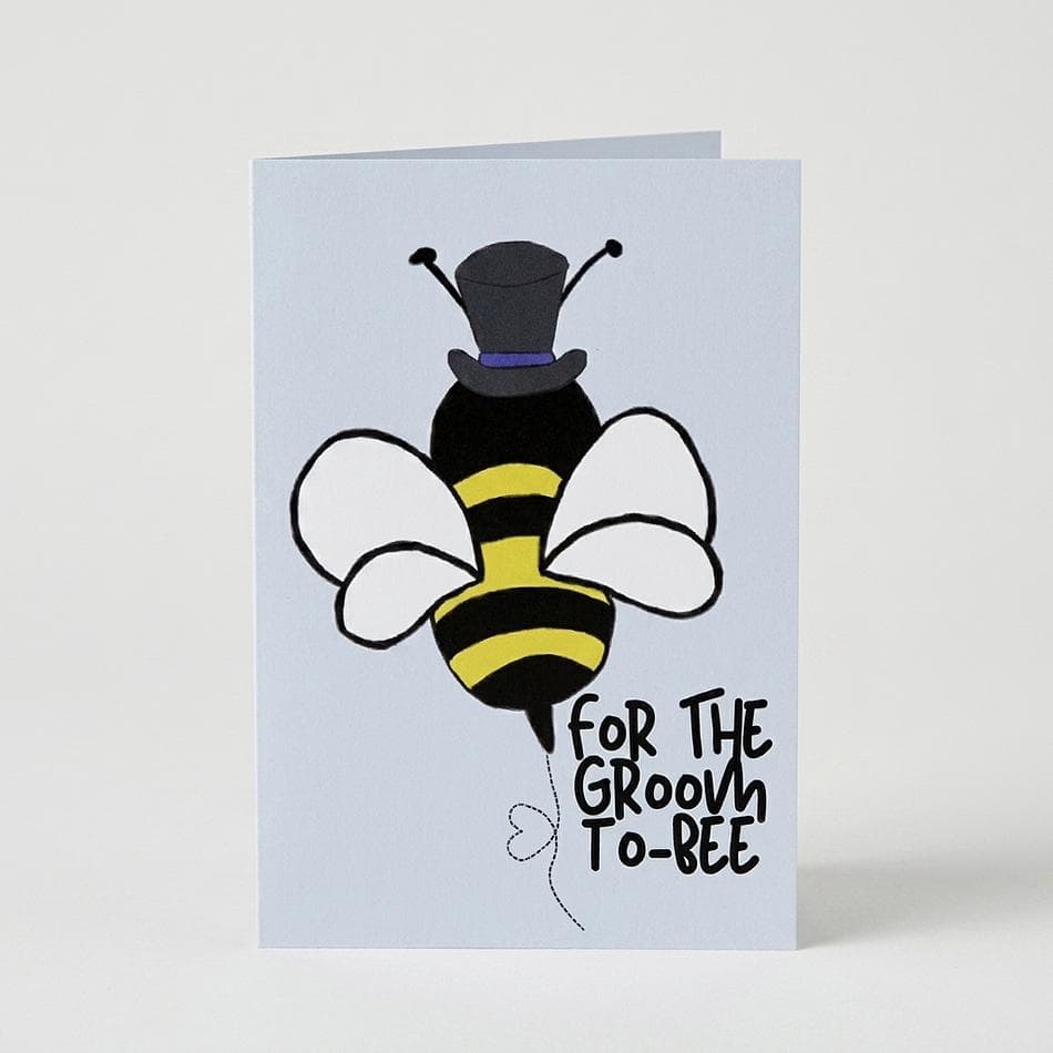 Wedding Greeting Card, Recycled Paper, Bee Pun, Groom-to-Bee Congrats, A2 4.5x5 Folded, Blank Inside, Craft Envelope