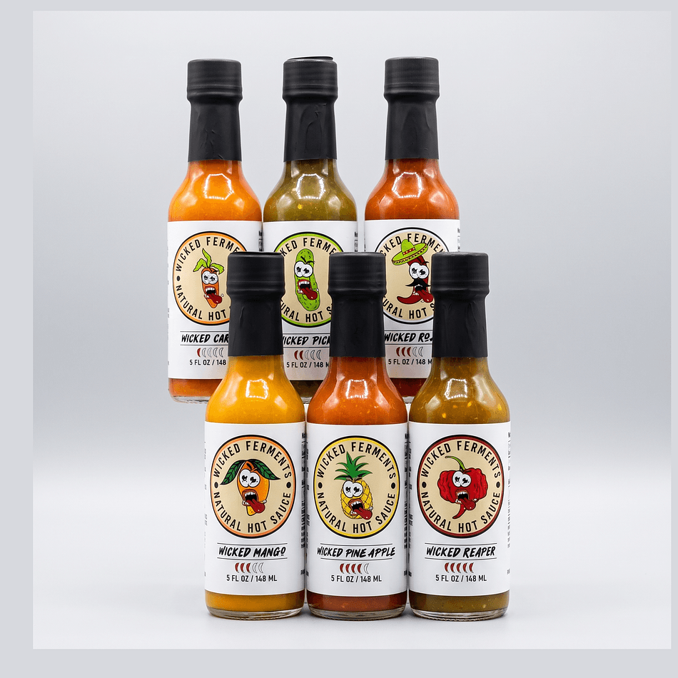 Hot Sauce Sampler Pack, 6 Flavor Variety Box, Fermented Craft Sauces, Gift Set, 6-Pack