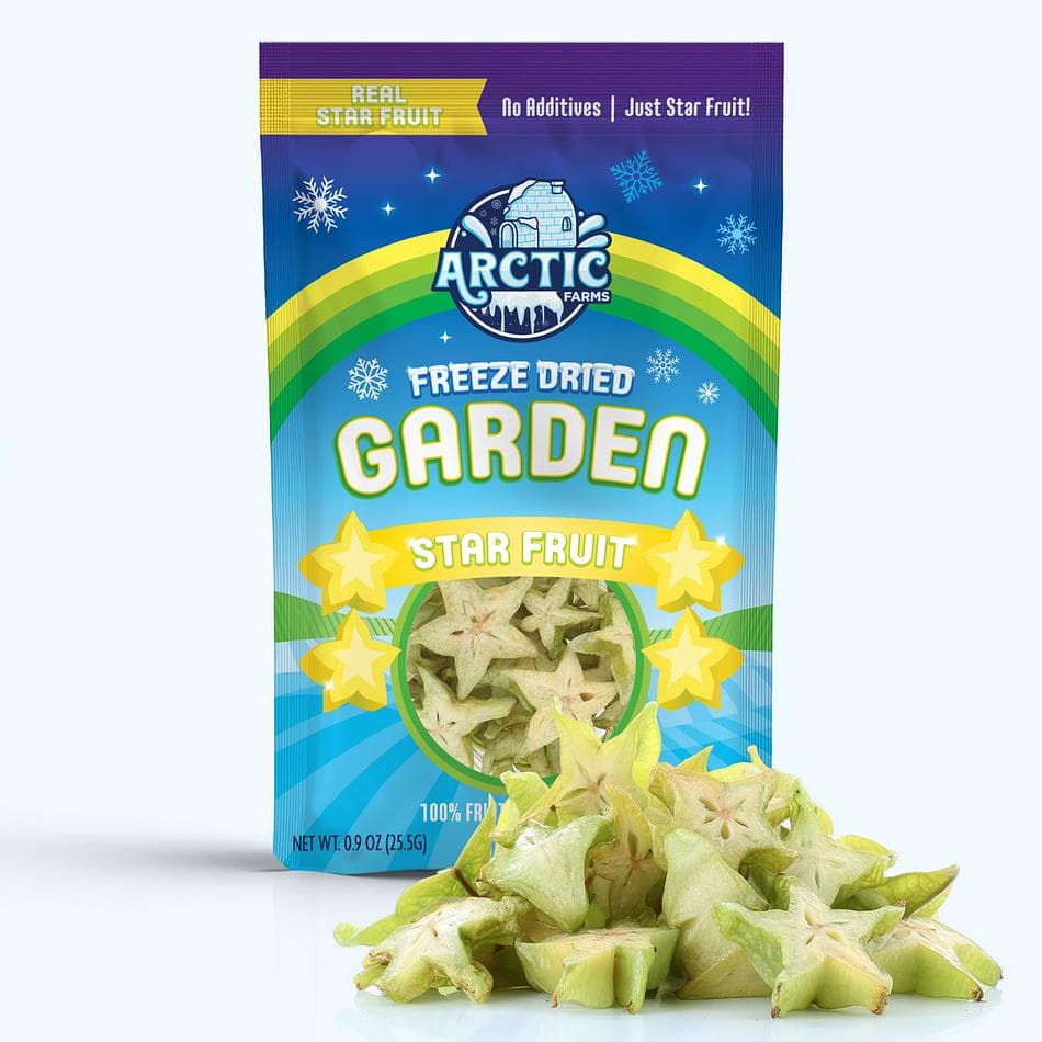 Freeze-Dried Star Fruit Pieces, Exotic, Tangy-Sweet Real Fruit Snack, Large Resealable Bag (0.9 oz)