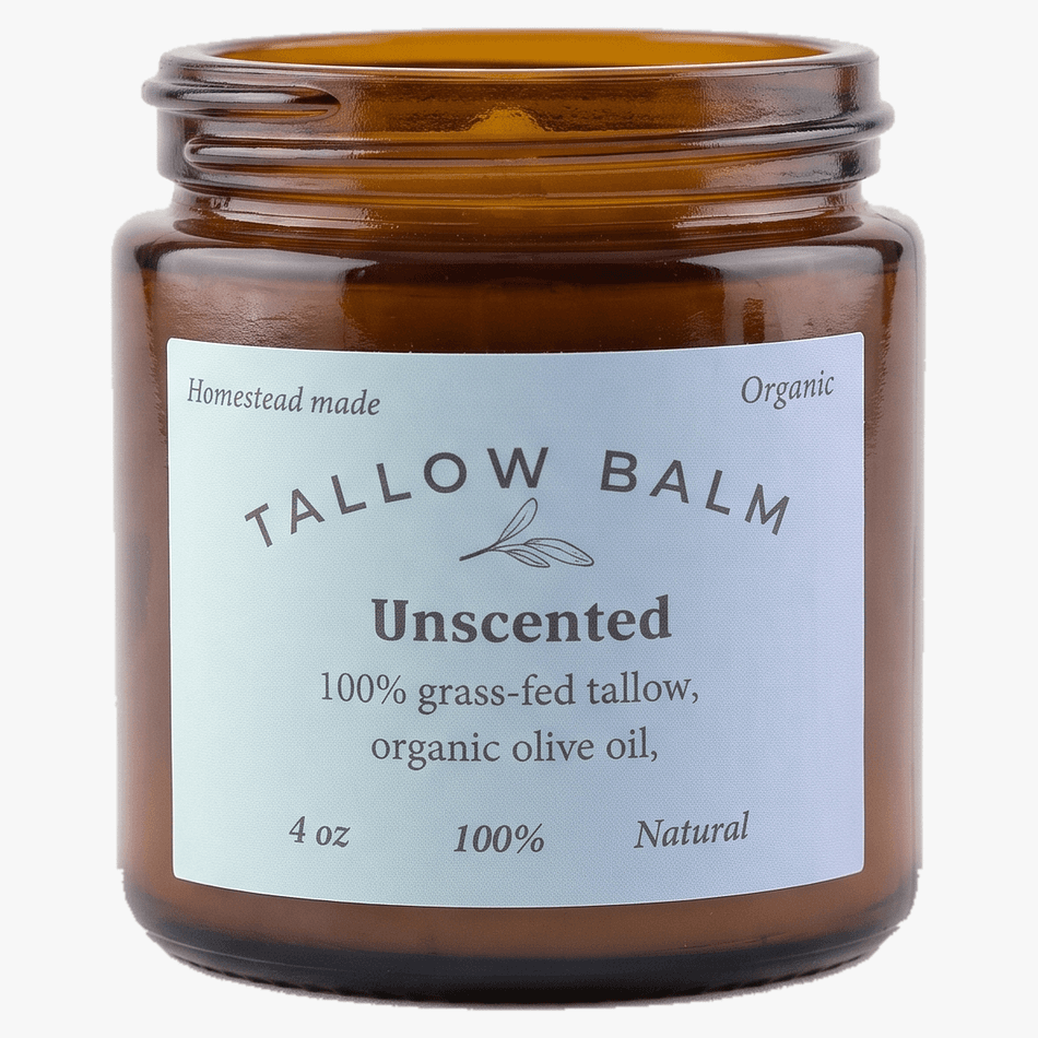 Unscented Tallow Balm, Grass-Finished Tallow & Cold-Pressed Olive Oil, Sensitive Skin Moisturizer, 1 Jar