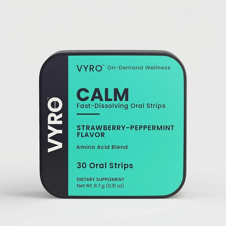 Calm Oral Supplement Strips, L-Theanine & GABA + Vitamin B6, Stress Support for Calm Focus, Strawberry Peppermint, 30 Count