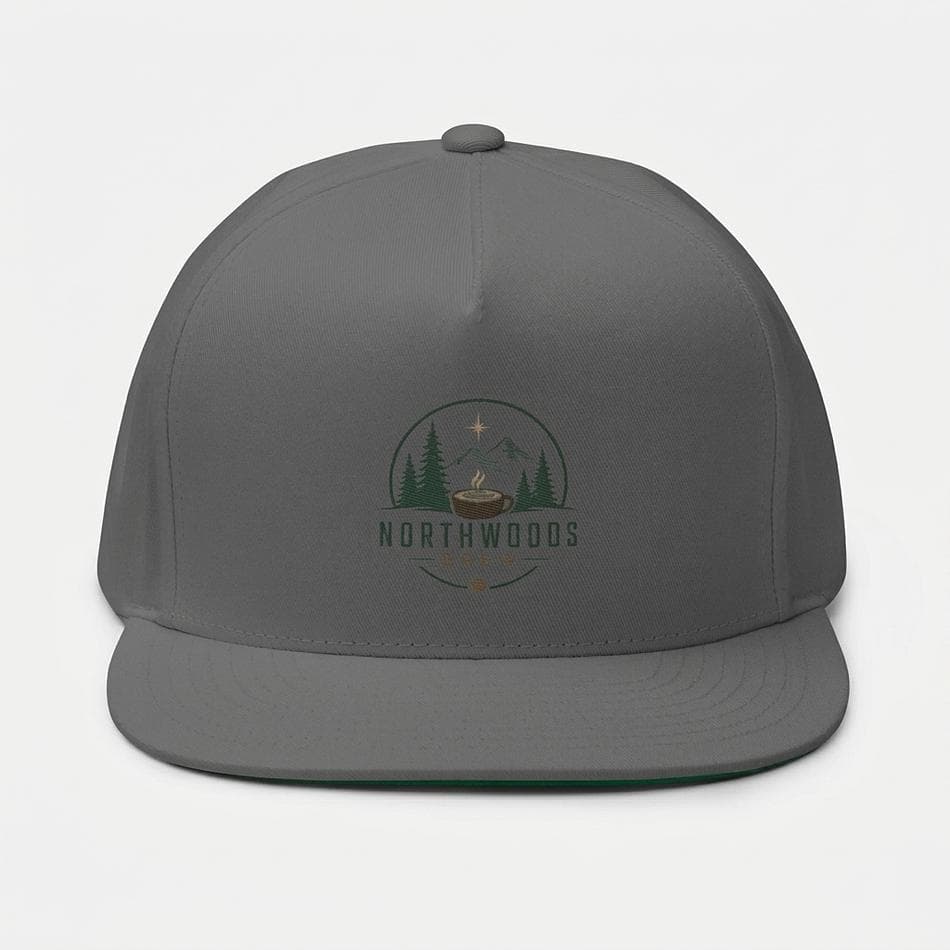 Flat Bill Snapback Cap, 100% Cotton Twill, High-Profile 5-Panel, Green Undervisor, One Size