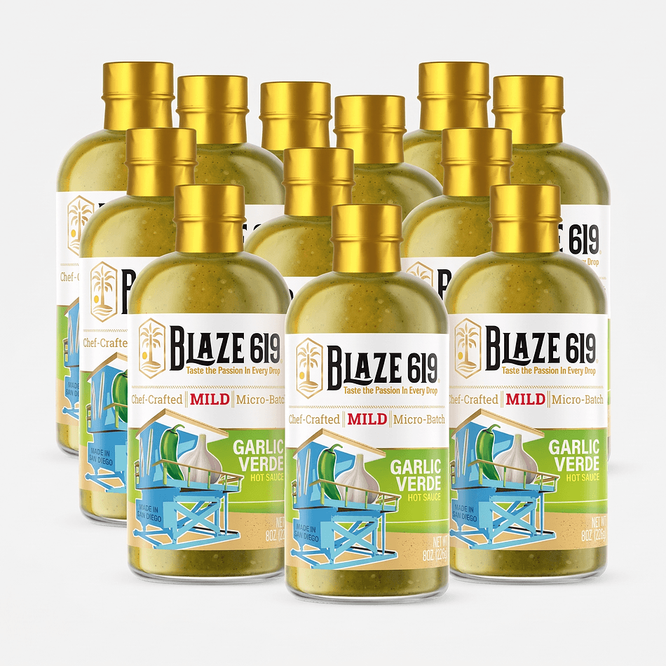 Garlic Verde Hot Sauce, Tomatillo & Black Garlic, Mild Everyday Verde Heat, 8 oz Bottles, Case of 12