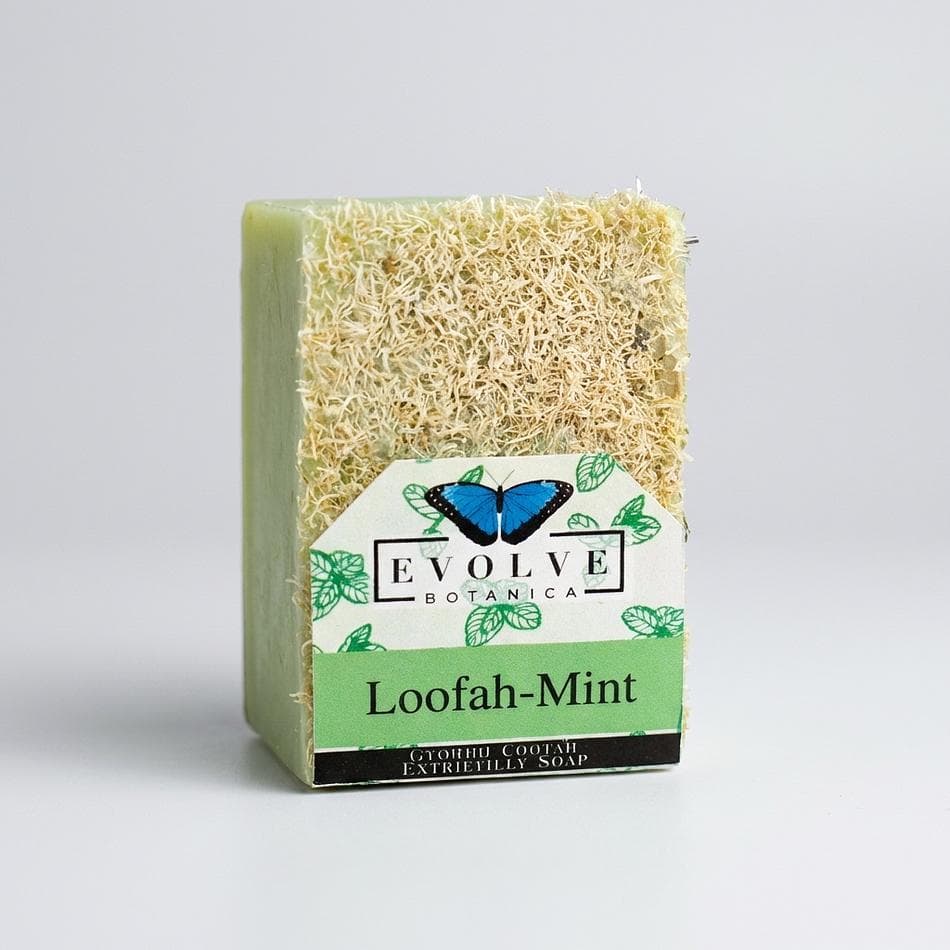Exfoliating Loofah Soap Bar, Peppermint Spearmint Rosemary, Foot & Hand Scrub, 4.5–5 oz Handmade Bar