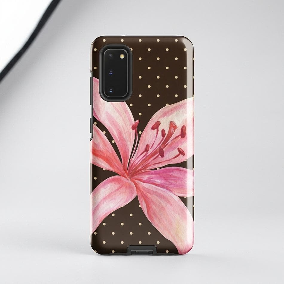 Dual-Layer Samsung Galaxy Case, PC + TPU, Mocha Polka Dot & Pink Tiger Lily Floral, Shockproof Slim Cover (Glossy/Matte)