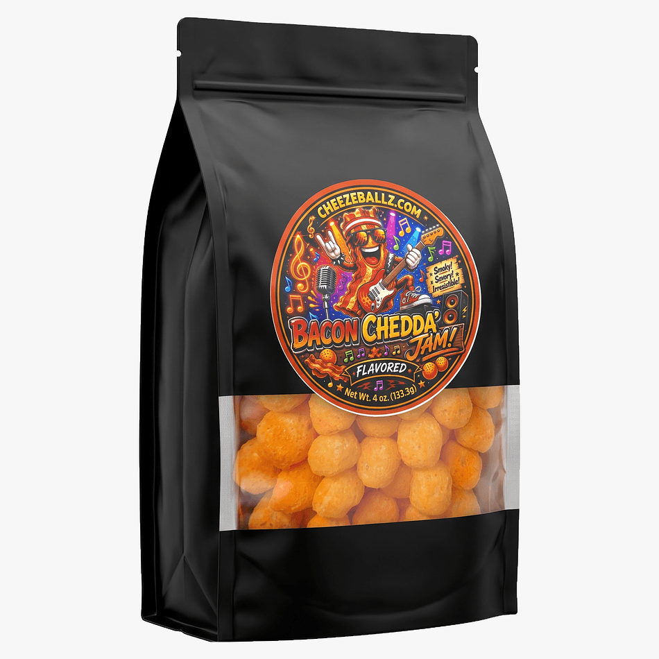 Gourmet Cheese Balls Snack, Bacon & Cheddar Seasoning, Sweet-Savory Crunch, Gluten-Free, Resealable 4 oz Pouch