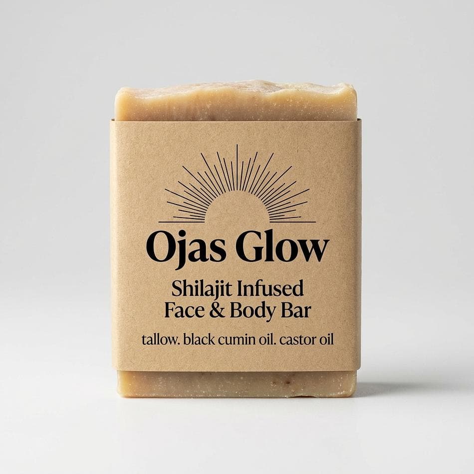 Shilajit Tallow Soap Bar, Black Cumin & Castor Oil, Moisturizing Face + Body Cleanser, 1 Bar