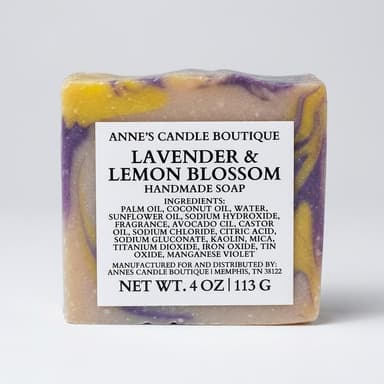 Handmade Soap Bar, Lavender & Lemon Blossom, Gentle Creamy Lather, Daily Shower, 1 Bar (Size/Weight Listed)