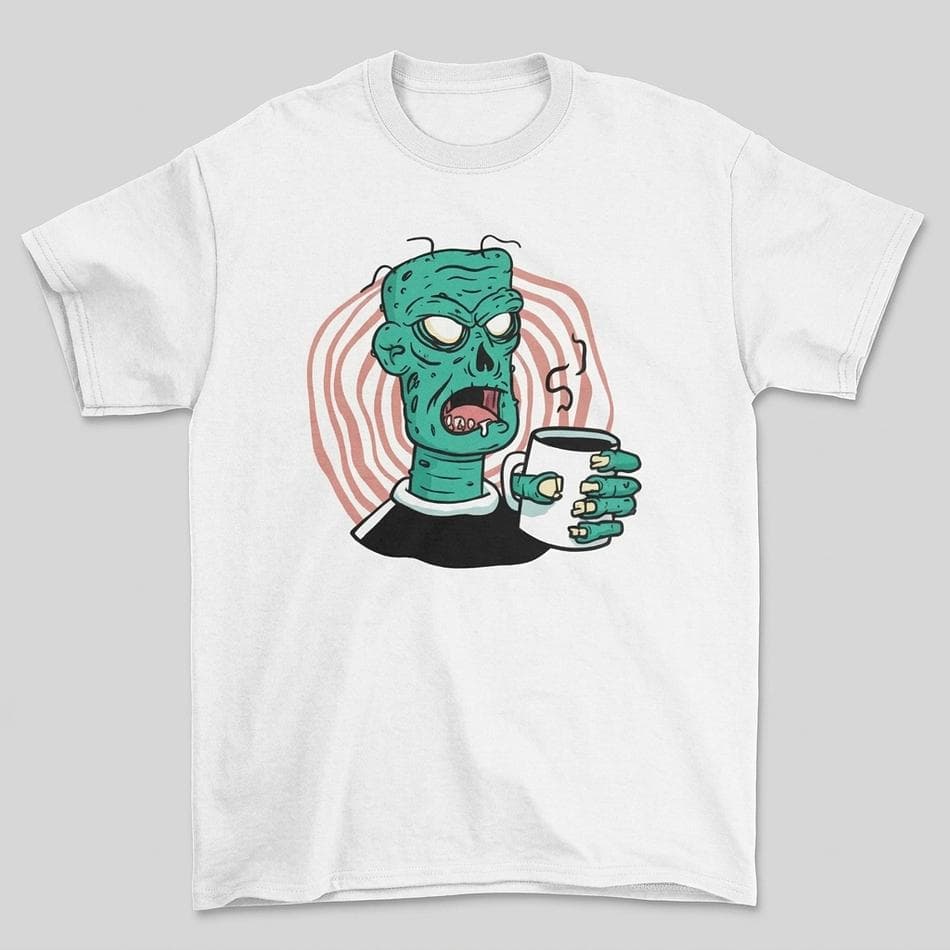 Zombie Coffee Graphic T-Shirt, Funny Halloween Caffeine Design, Unisex Crewneck Tee, Sizes S–3XL