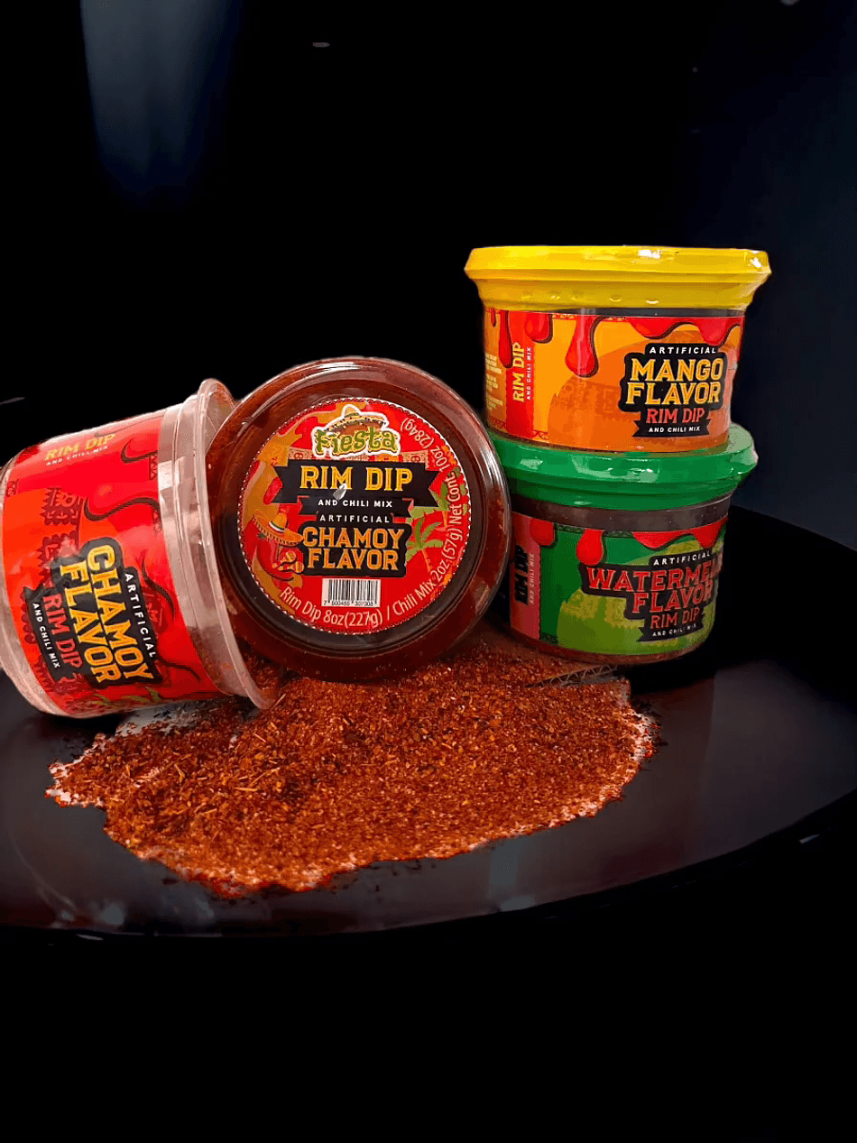 Rim Dip Combo Cups, Chamoy Watermelon & Mango + Tajín Chili Powder, Drink & Fruit Rimmer, 6-Pack (2 Each Flavor)