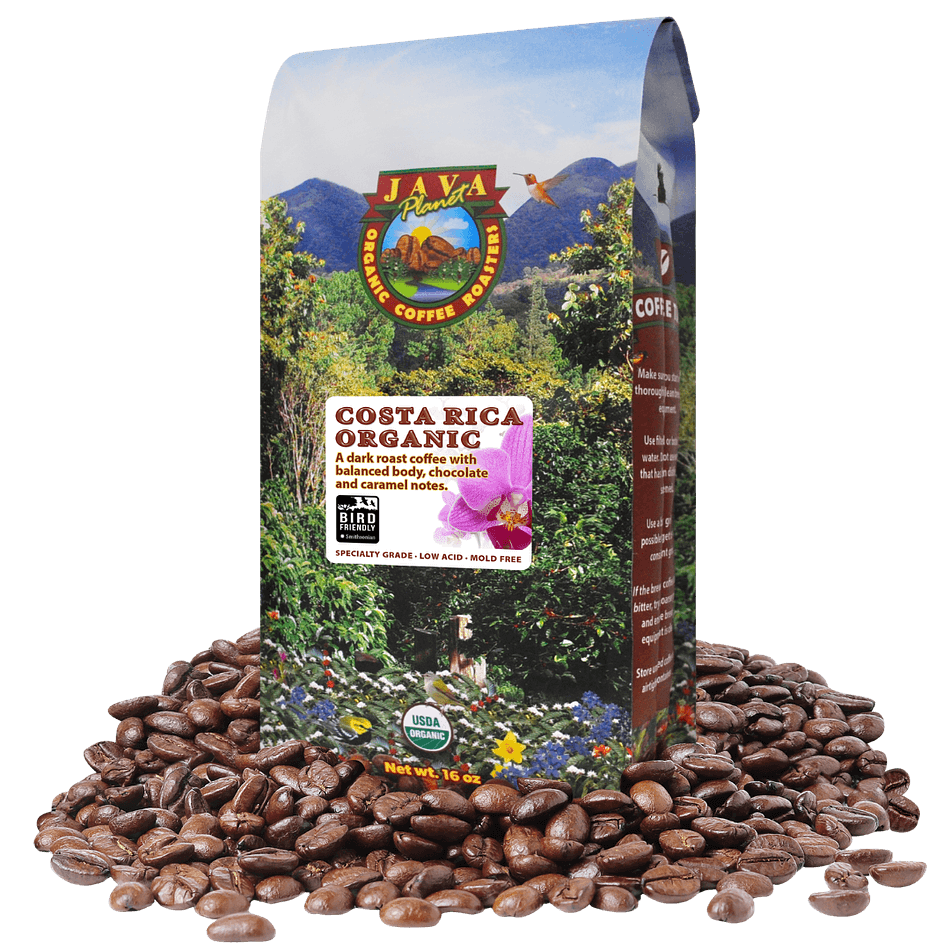 Java Planet Costa Rica Organic Coffee – Single-Origin Dark Roast, Bold & Full-Bodied, Low Acid, Bird Friendly®, Whole Bean, 1 lb