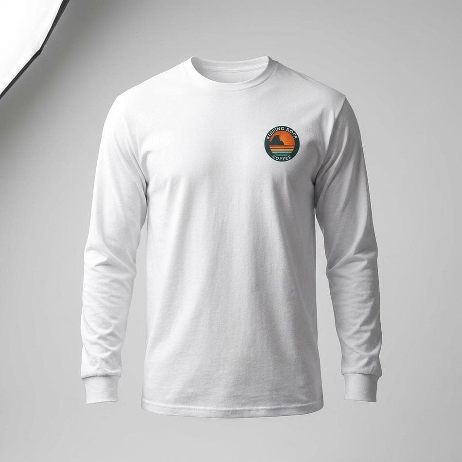 Unisex Long Sleeve Graphic T-Shirt, Eco-Friendly Cotton, Coastal Surf & Coffee Design, Sizes S–2XL