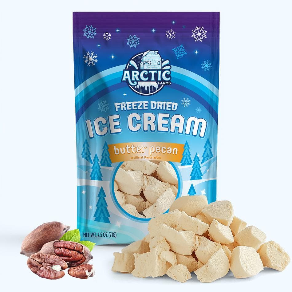 Freeze-Dried Ice Cream Bits, Butter Pecan, No-Melt Crunchy Snack, Shelf-Stable, Large Resealable Bag (2.5 oz)