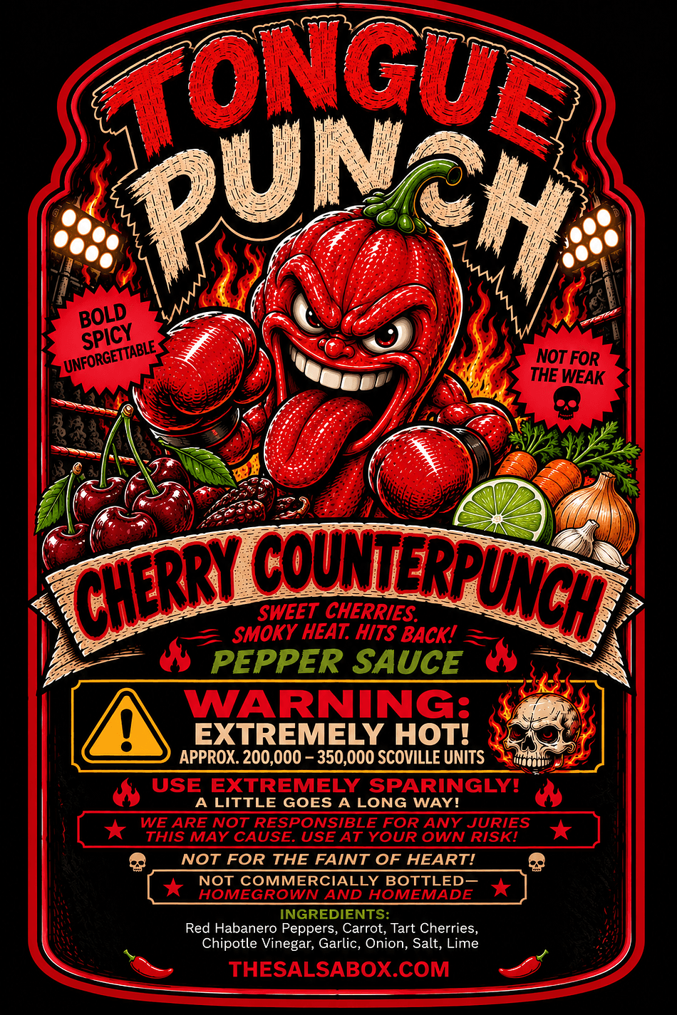 Cherry Habanero Hot Sauce, Tart Cherries & Chipotle, Sweet-Tart BBQ Glaze Flavor, Medium Heat 5/10, 3 oz Bottle